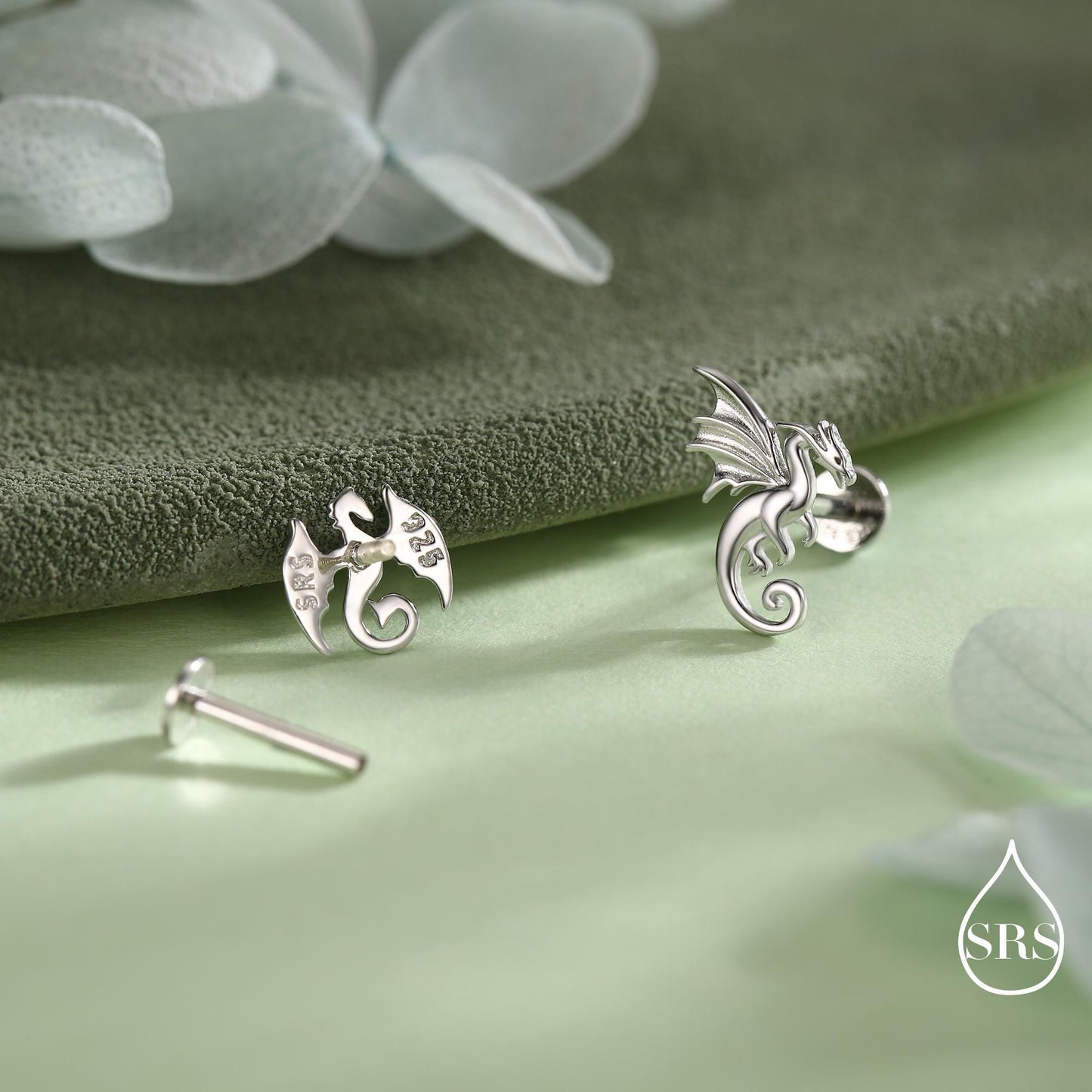 Mismatched Dragon Screw Back / Flat Back / Stud Earrings in Sterling Silver, Silver or Gold Finish, Asymmetric Dragon Stud Earrings