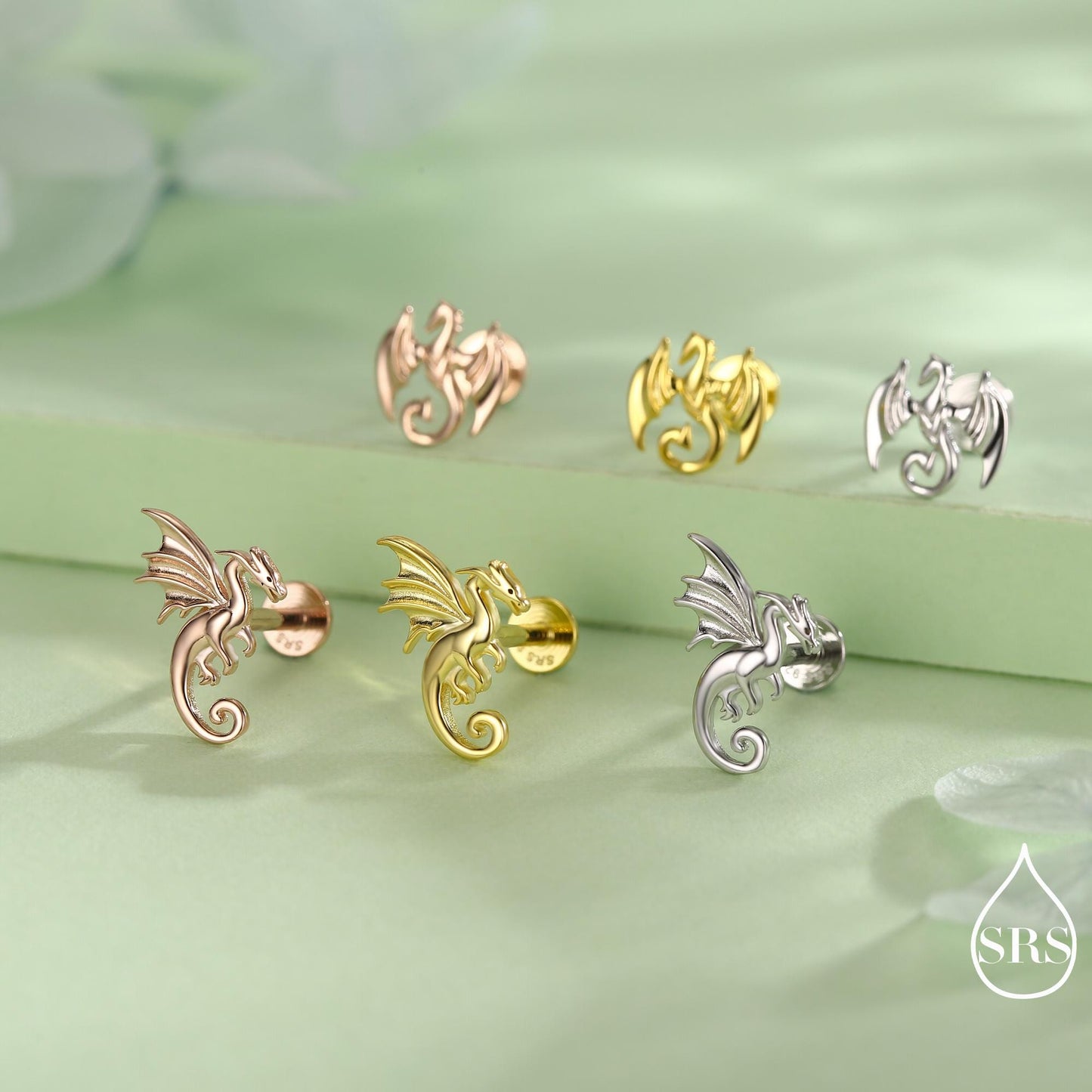 Mismatched Dragon Screw Back / Flat Back / Stud Earrings in Sterling Silver, Silver or Gold Finish, Asymmetric Dragon Stud Earrings