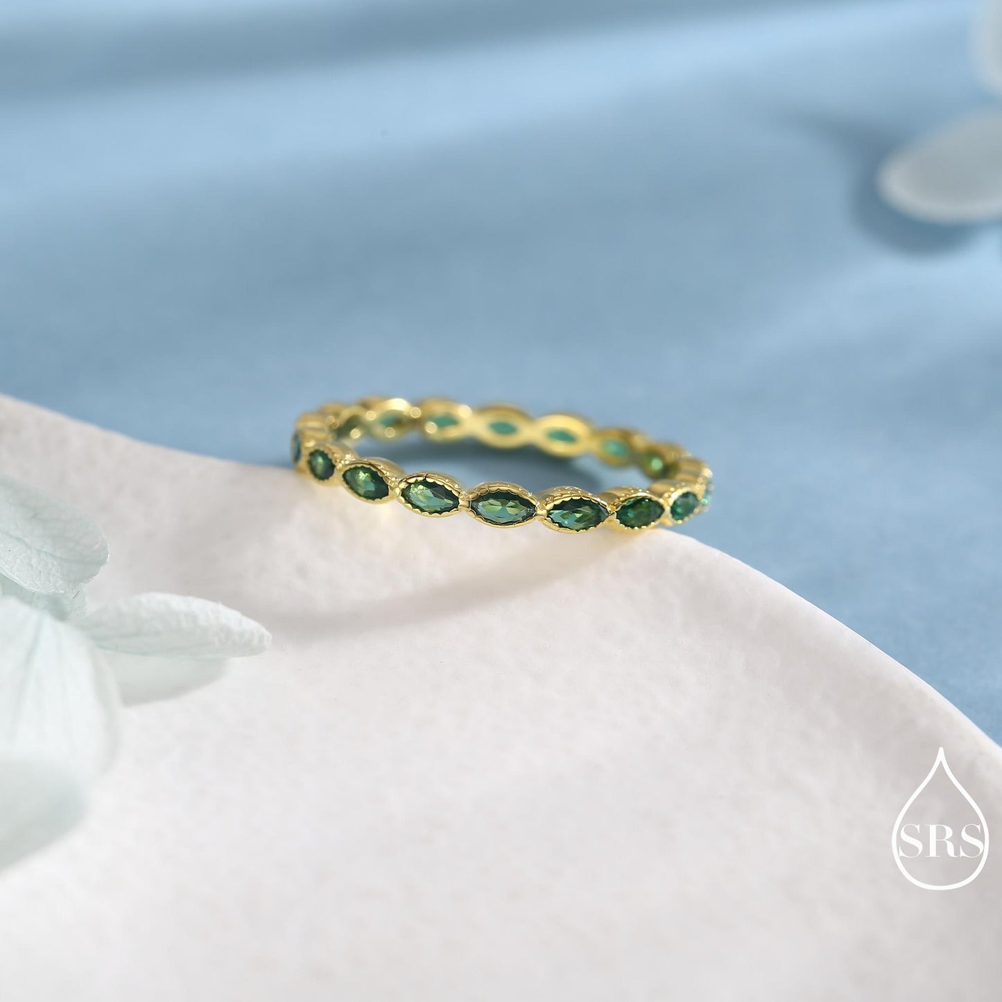 Emerald Marquise CZ Infinity Ring in Sterling Silver, Silver or Gold, Skinny Marquise Ring US 5 - 8