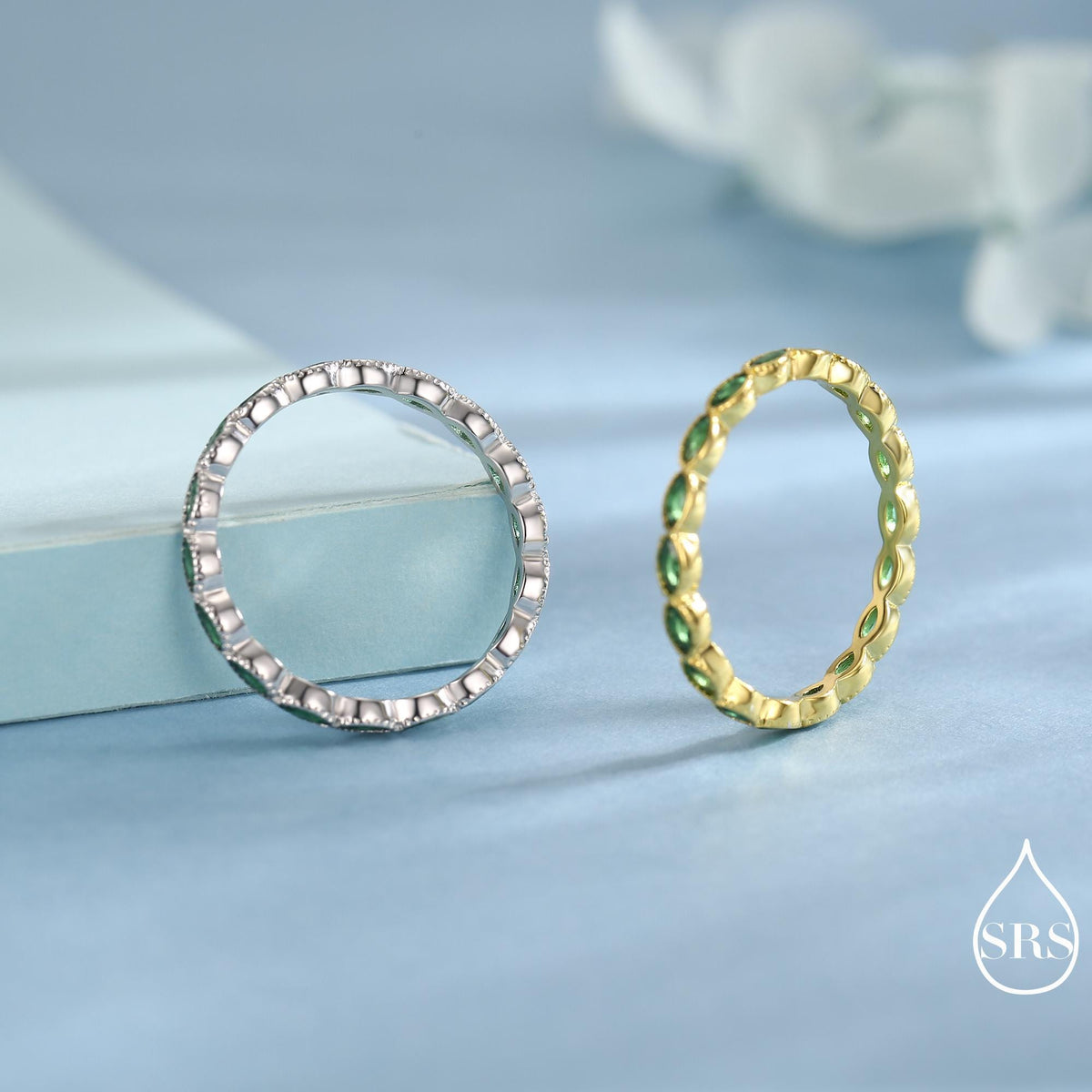 Emerald Marquise CZ Infinity Ring in Sterling Silver, Silver or Gold, Skinny Marquise Ring US 5 - 8