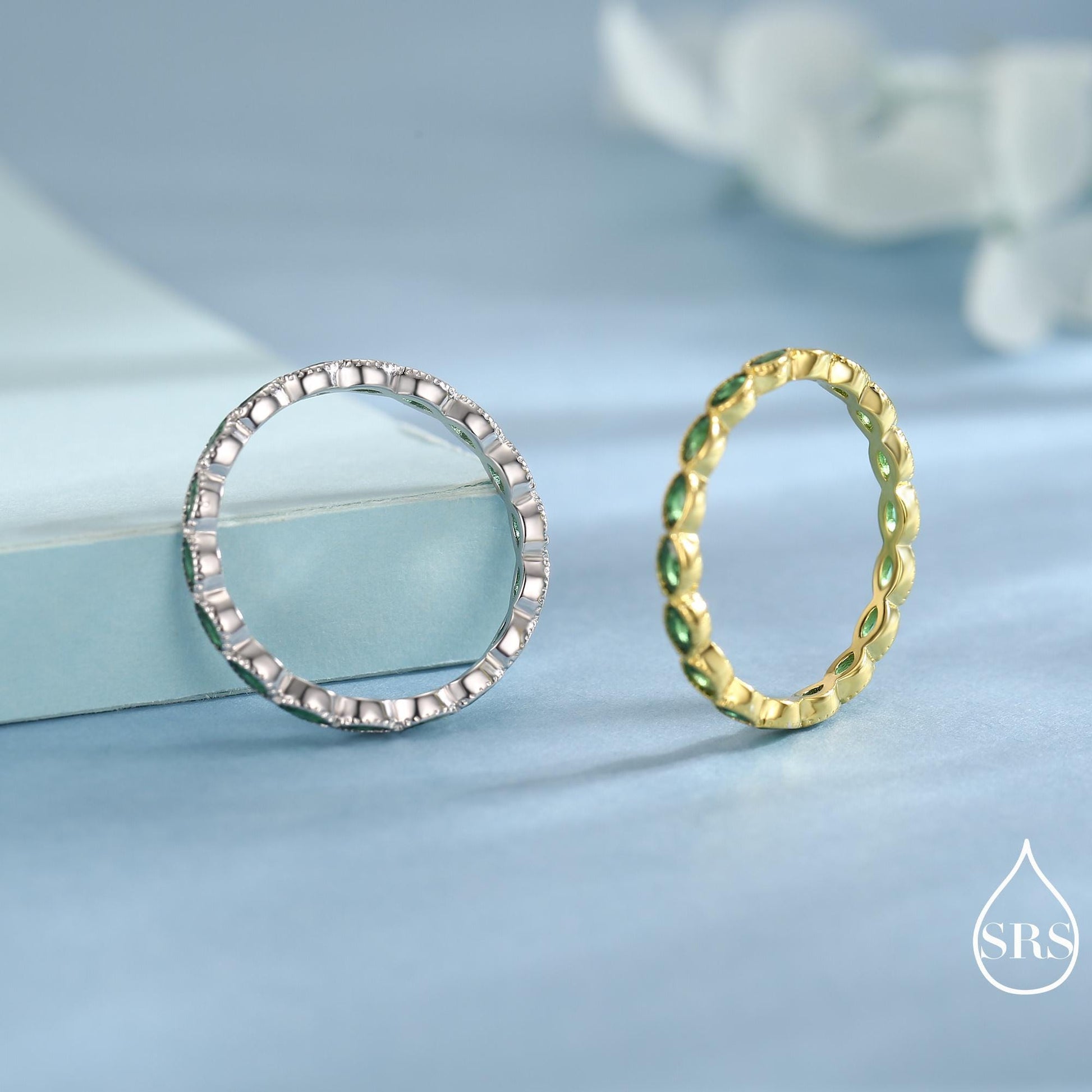 Emerald Marquise CZ Infinity Ring in Sterling Silver, Silver or Gold, Skinny Marquise Ring US 5 - 8