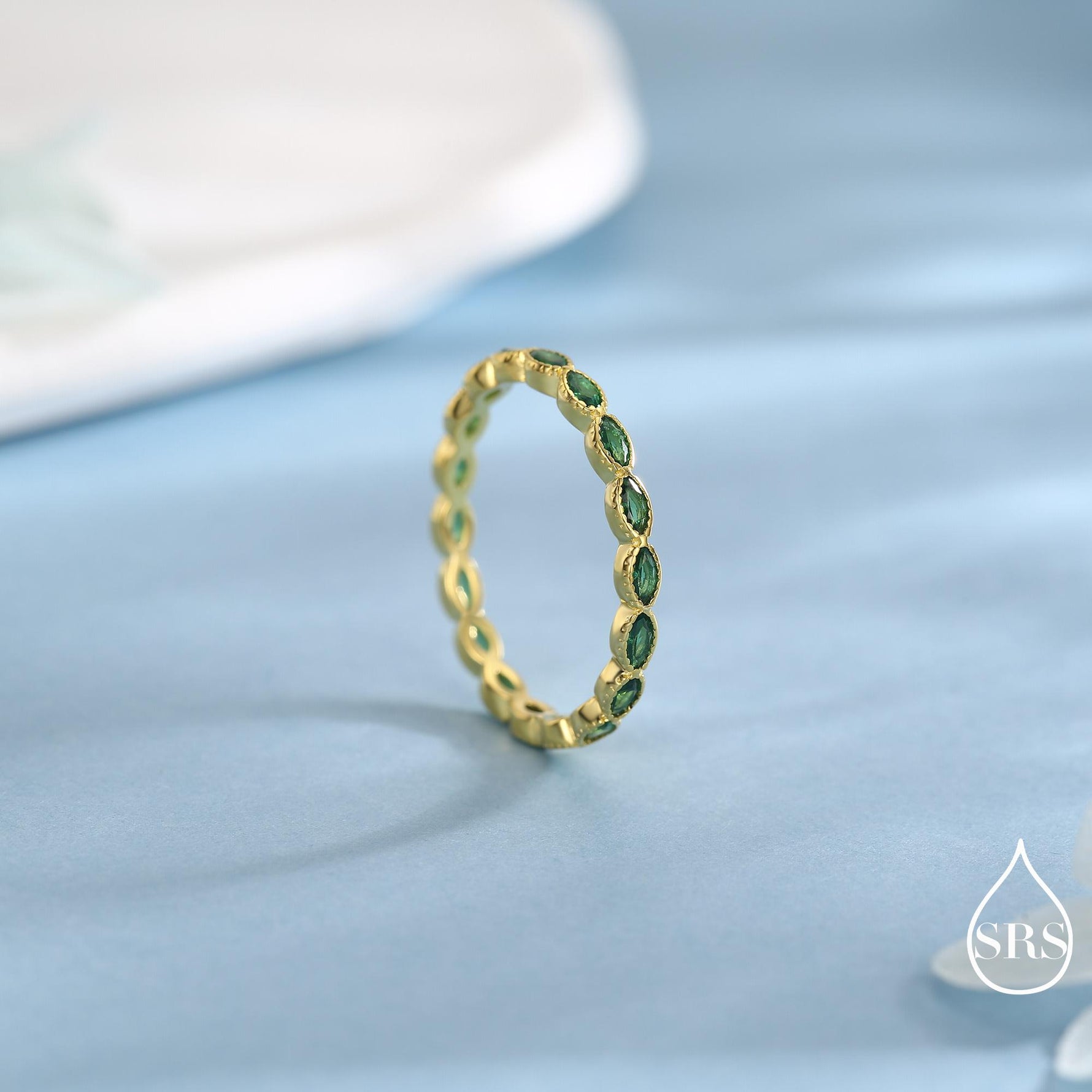 Emerald Marquise CZ Infinity Ring in Sterling Silver, Silver or Gold, Skinny Marquise Ring US 5 - 8