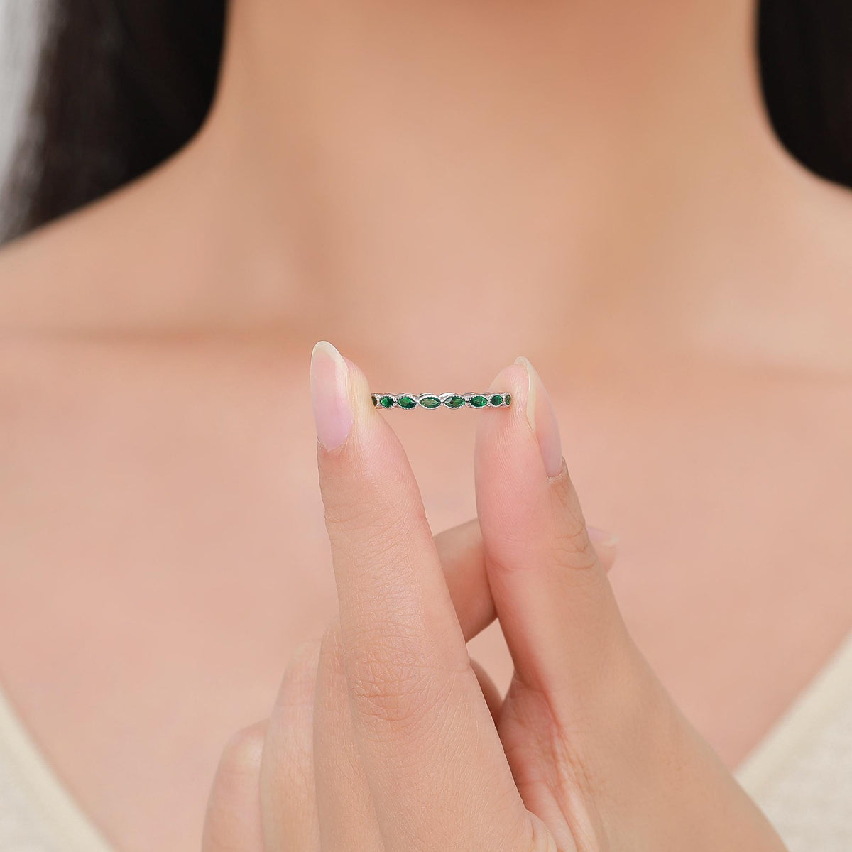 Emerald Marquise CZ Infinity Ring in Sterling Silver, Silver or Gold, Skinny Marquise Ring US 5 - 8