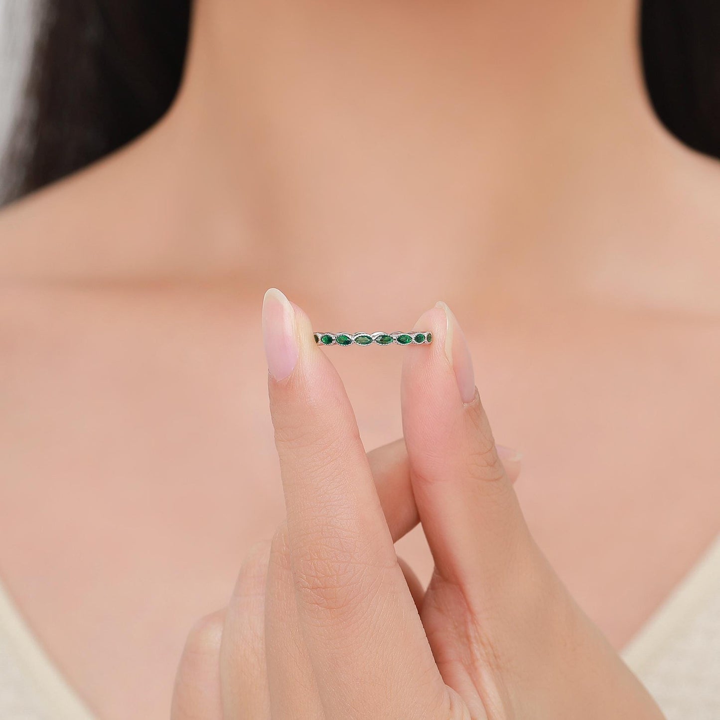 Emerald Marquise CZ Infinity Ring in Sterling Silver, Silver or Gold, Skinny Marquise Ring US 5 - 8