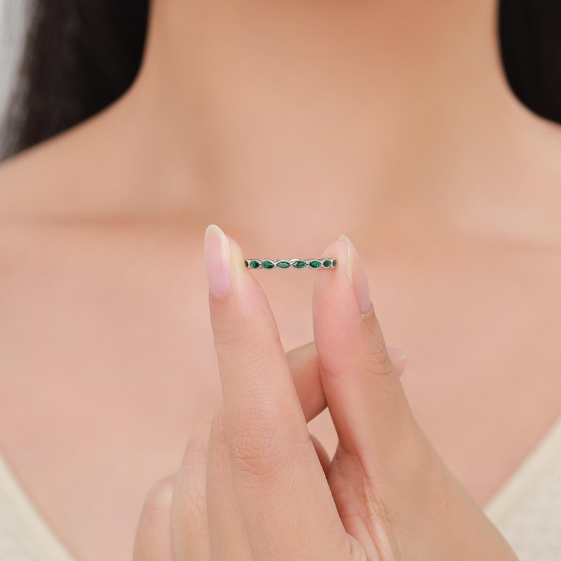 Emerald Marquise CZ Infinity Ring in Sterling Silver, Silver or Gold, Skinny Marquise Ring US 5 - 8