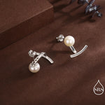 Sterling Silver Natural Freshwater Pearl and Bar Jacket Earrings, Silver or Gold or Rose Gold Finish, Genuine Pearl Ear Jacket