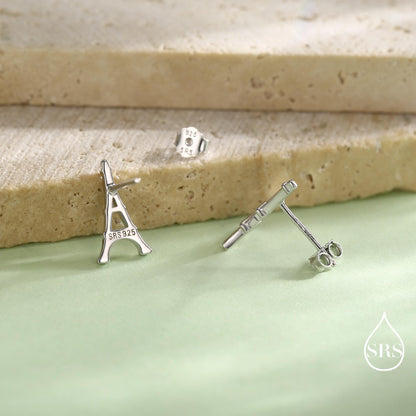 Sterling Silver Eiffel Tower Stud Earrings – Minimalist Paris Inspired Jewellery – Available in Silver, Gold or Rose Gold Finish