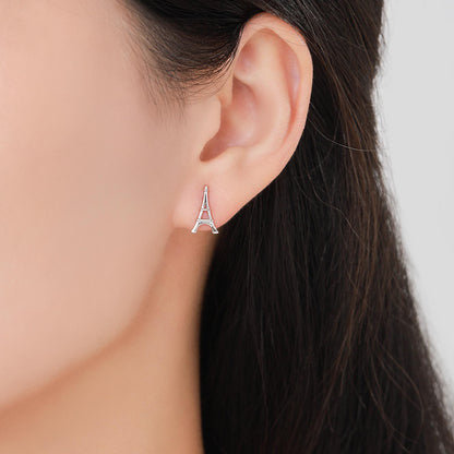 Sterling Silver Eiffel Tower Stud Earrings – Minimalist Paris Inspired Jewellery – Available in Silver, Gold or Rose Gold Finish