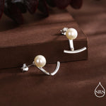 Sterling Silver Natural Freshwater Pearl and Bar Jacket Earrings, Silver or Gold or Rose Gold Finish, Genuine Pearl Ear Jacket