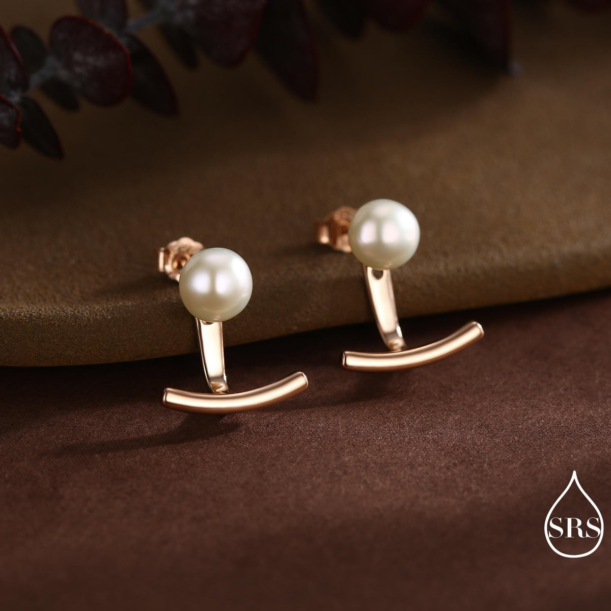 Sterling Silver Natural Freshwater Pearl and Bar Jacket Earrings, Silver or Gold or Rose Gold Finish, Genuine Pearl Ear Jacket