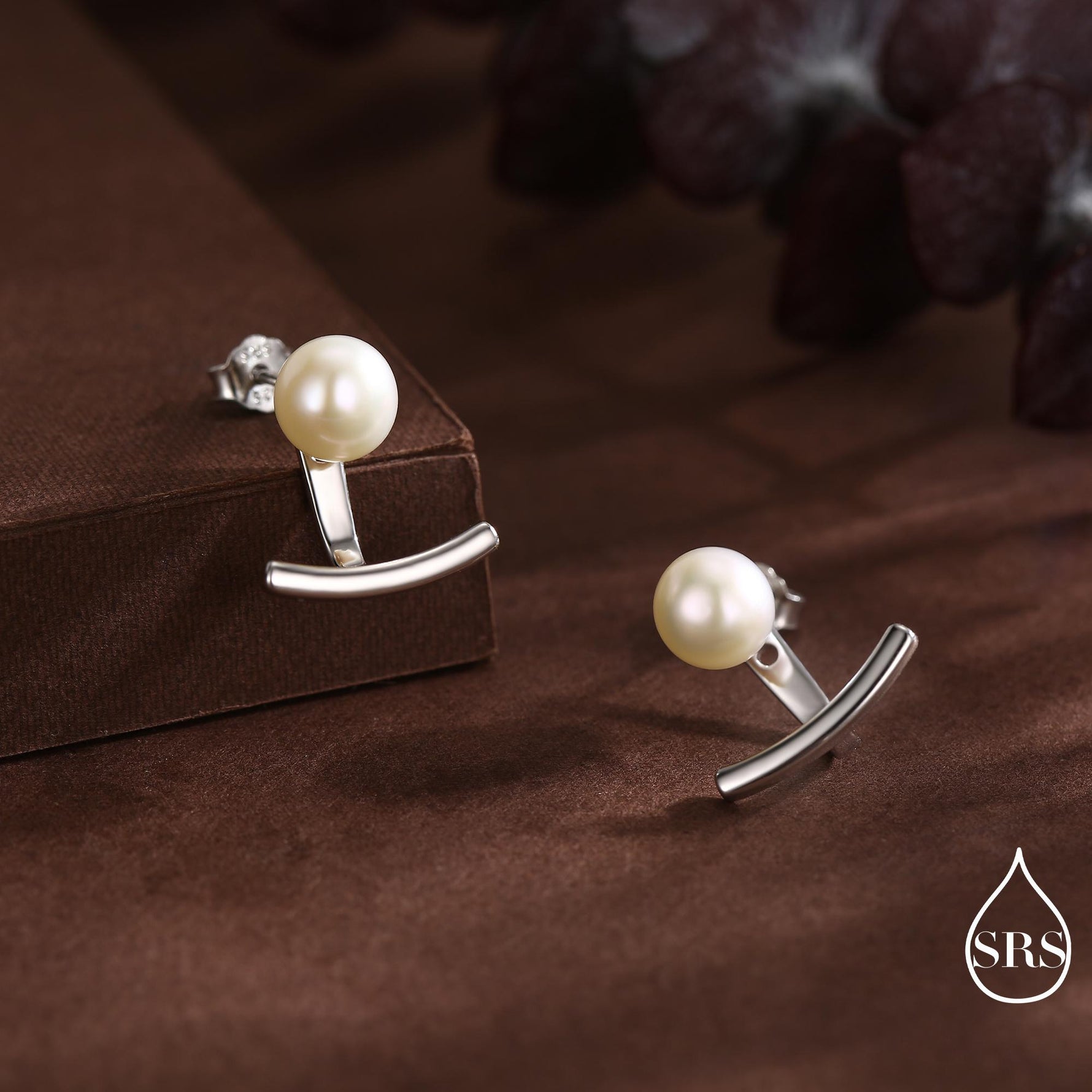 Sterling Silver Natural Freshwater Pearl and Bar Jacket Earrings, Silver or Gold or Rose Gold Finish, Genuine Pearl Ear Jacket