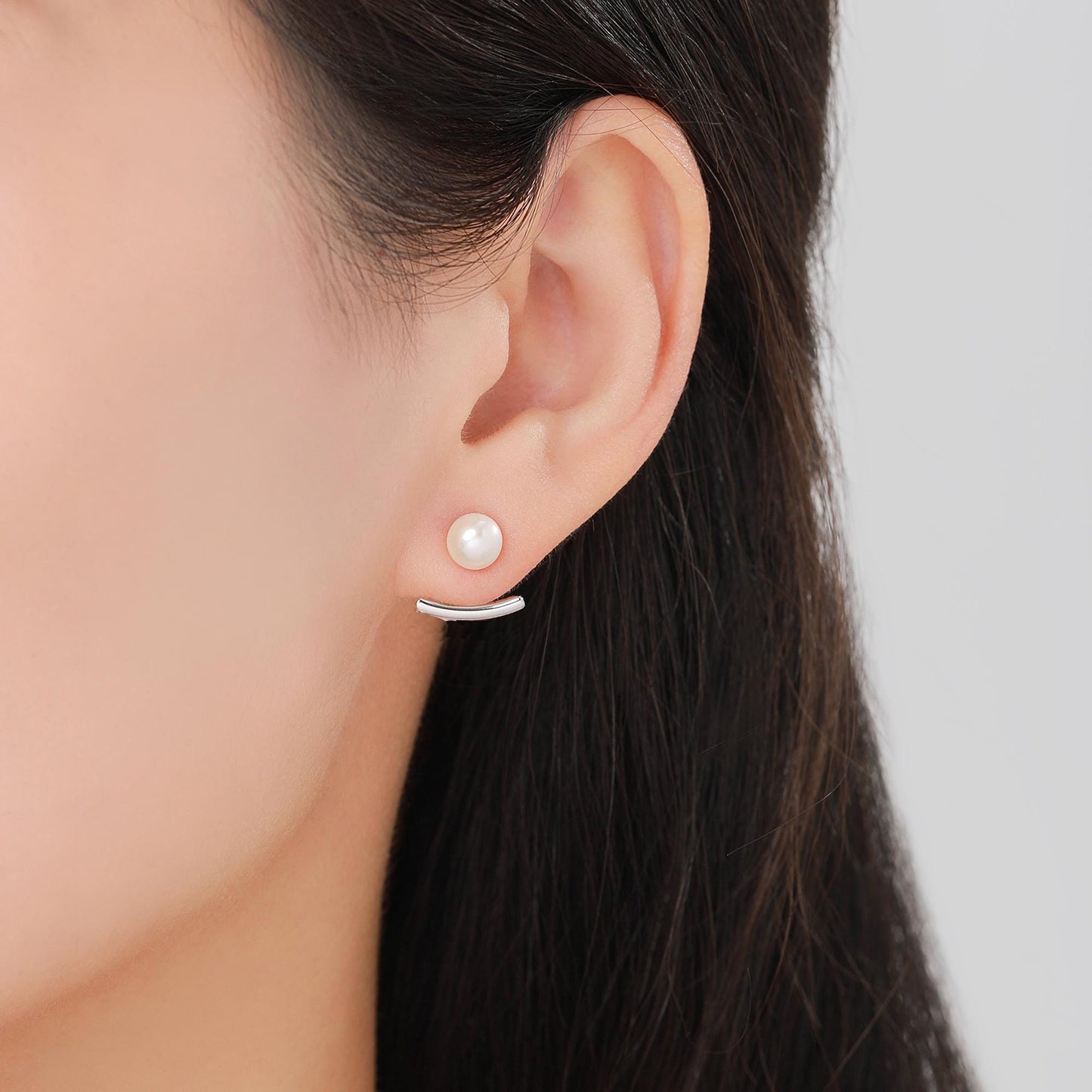 Sterling Silver Natural Freshwater Pearl and Bar Jacket Earrings, Silver or Gold or Rose Gold Finish, Genuine Pearl Ear Jacket