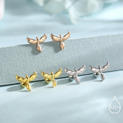 Phoenix Screw Back /Flat Back /Stud Earrings in Sterling Silver, Silver or Gold or Rose Gold Finish, Phoenix Earrings