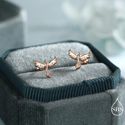 Phoenix Screw Back /Flat Back /Stud Earrings in Sterling Silver, Silver or Gold or Rose Gold Finish, Phoenix Earrings