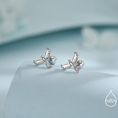 Phoenix Screw Back /Flat Back /Stud Earrings in Sterling Silver, Silver or Gold or Rose Gold Finish, Phoenix Earrings