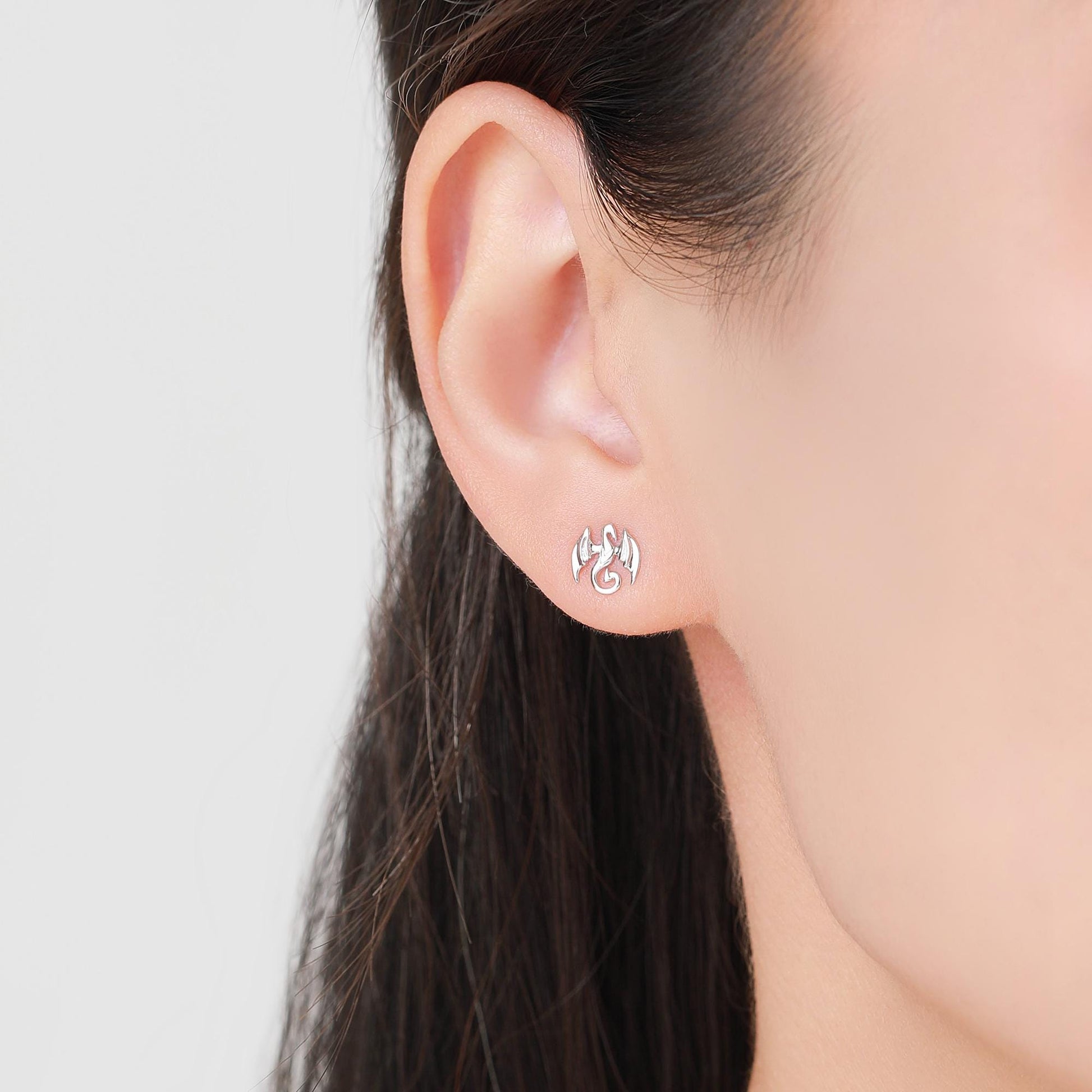 Mismatched Dragon and Sword Screw Back / Stud Earrings in Sterling Silver, Asymmetric Dragon Earrings