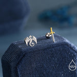Mismatched Dragon and Sword 18G Screw Back Earrings in Sterling Silver