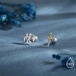 Mismatched Dragon and Sword 18G Screw Back Earrings in Sterling Silver