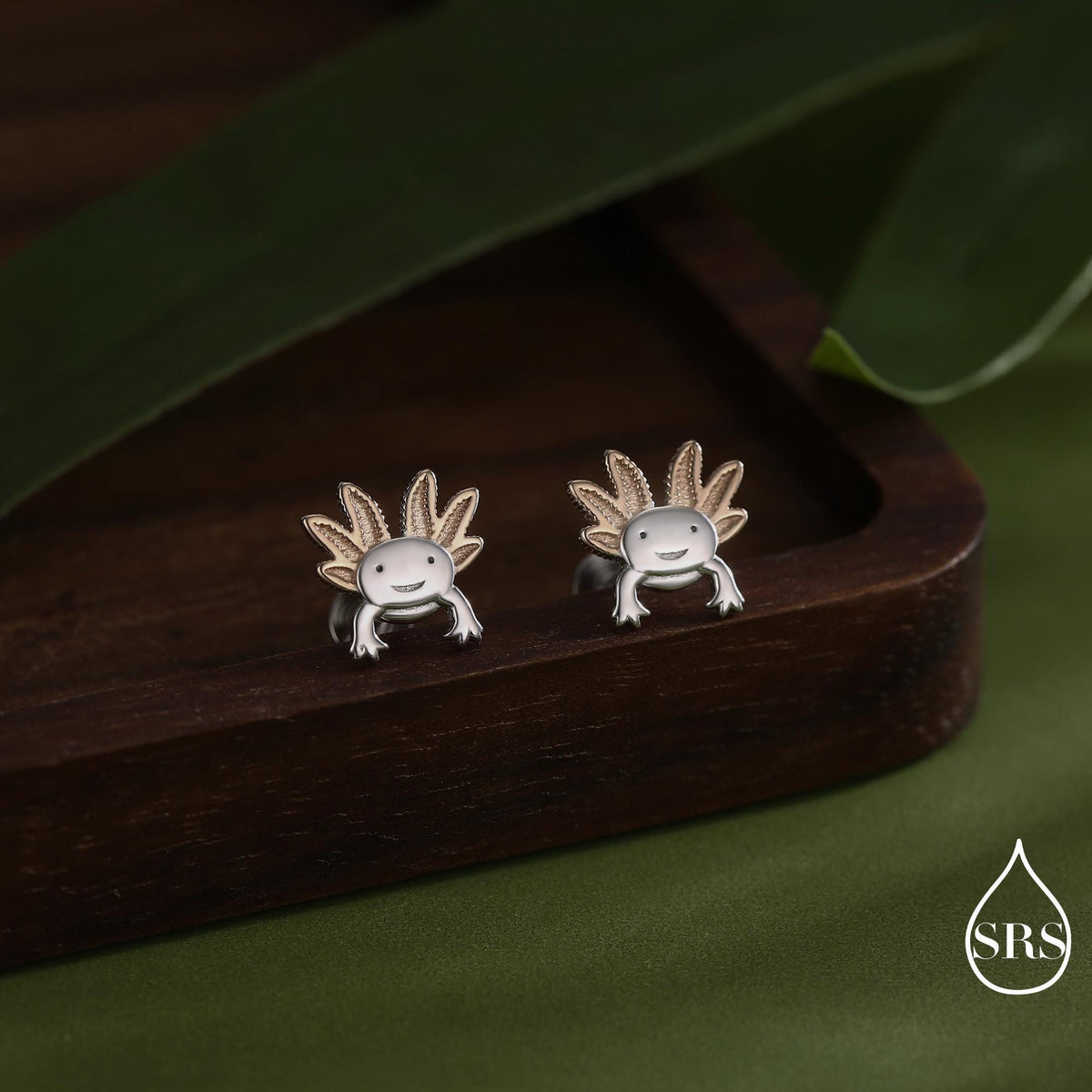 Tiny Axolotl Internally Threaded Flat Back/Screw Back / 20G Stud Earrings in Sterling Silver - Sea Creature Stud Earrings