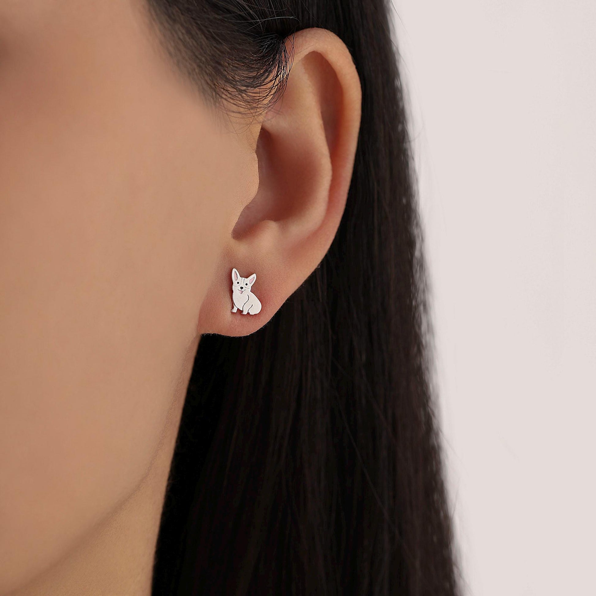 Corgi Dog Stud Earrings in Sterling Silver, Puppy Earrings, Nature Inspired Animal Earrings, Pet, Terrier