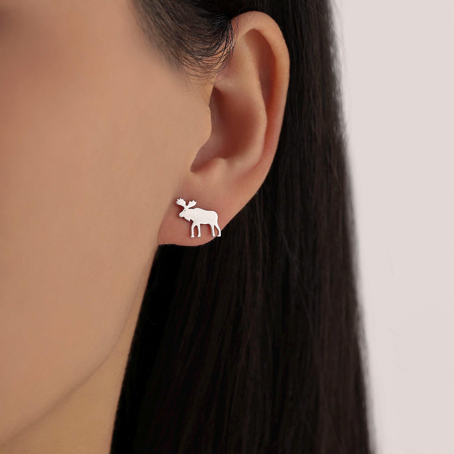 Moose Stud Earrings in Sterling Silver, Moose Deer Earrings, Animal Earrings, Nature Inspired
