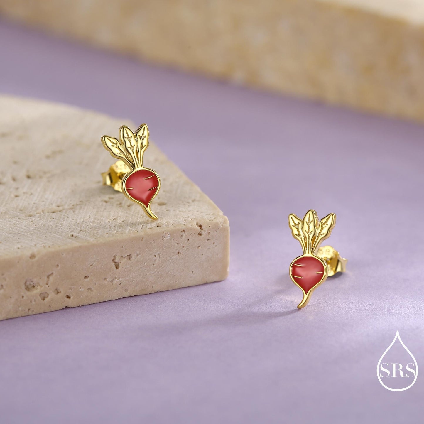 Sterling Silver Beetroot /Radish Stud Earrings – Enamel Vegetable Design, Minimalist Botanical Jewellery
