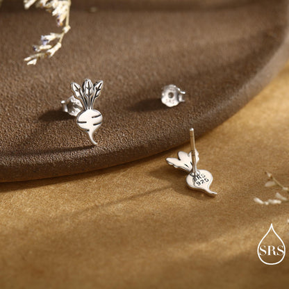 Sterling Silver Beetroot /Radish Stud Earrings – Silver or Gold or Rose Gold Finish - Vegetable Design, Minimalist Botanical Jewellery