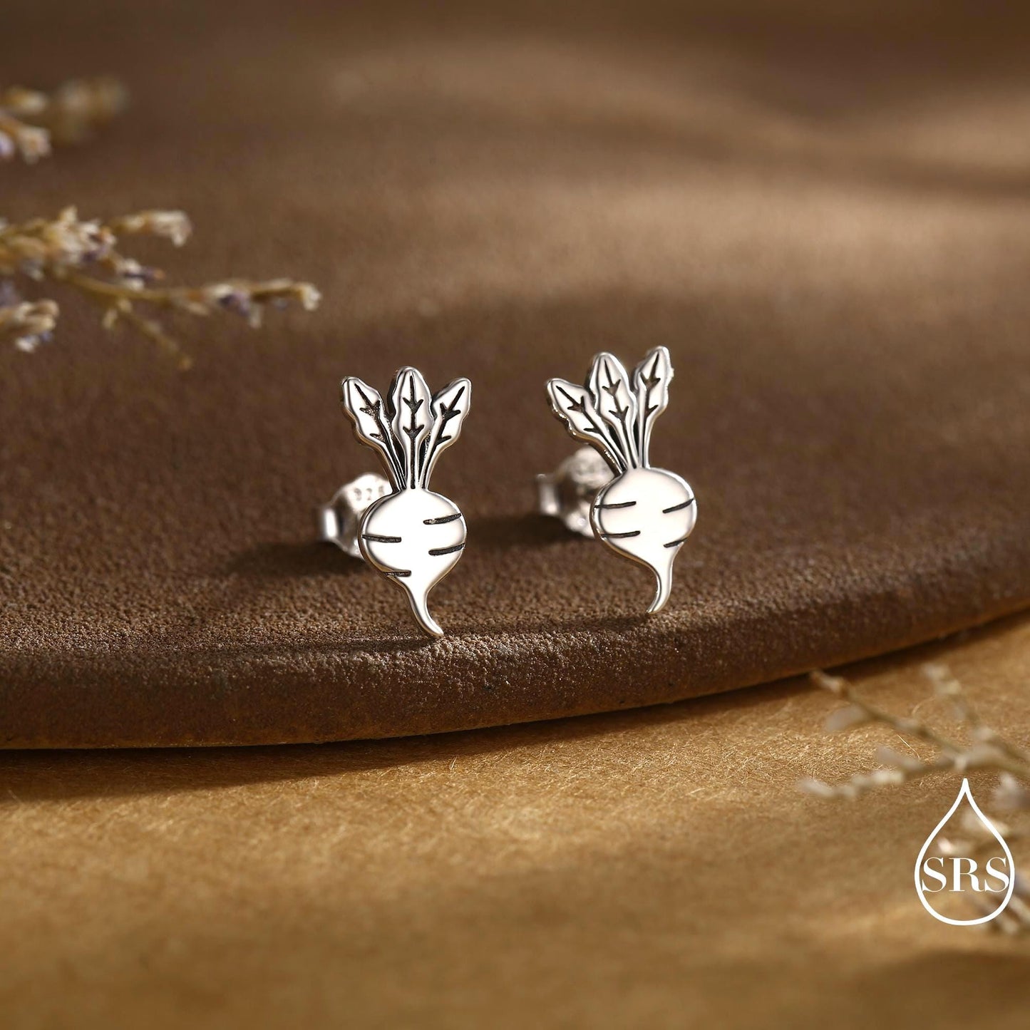Sterling Silver Beetroot /Radish Stud Earrings – Silver or Gold or Rose Gold Finish - Vegetable Design, Minimalist Botanical Jewellery