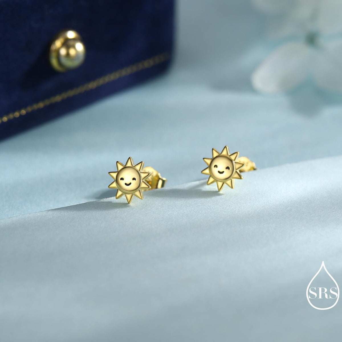 Tiny Sun Stud Earrings in Sterling Silver, Silver Gold or Rose Gold Finish, Sun Earrings, Celestial Earrings