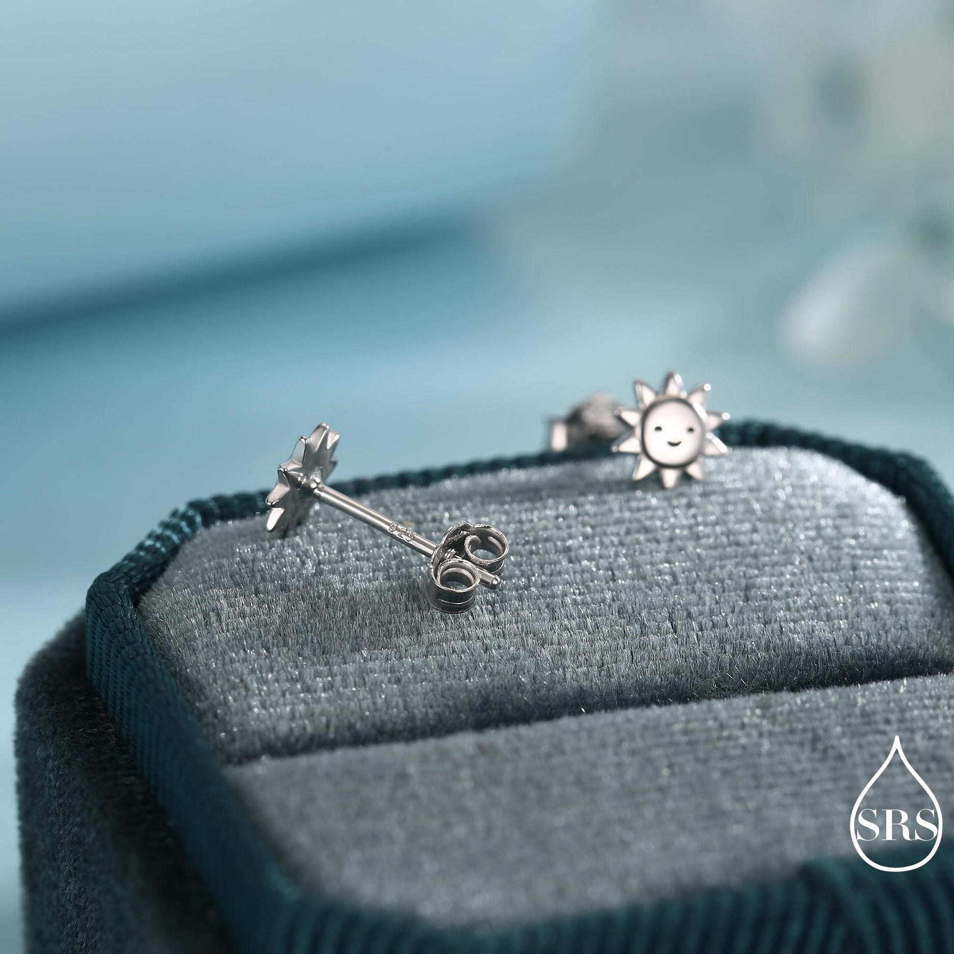 Tiny Sun Stud Earrings in Sterling Silver, Silver Gold or Rose Gold Finish, Sun Earrings, Celestial Earrings