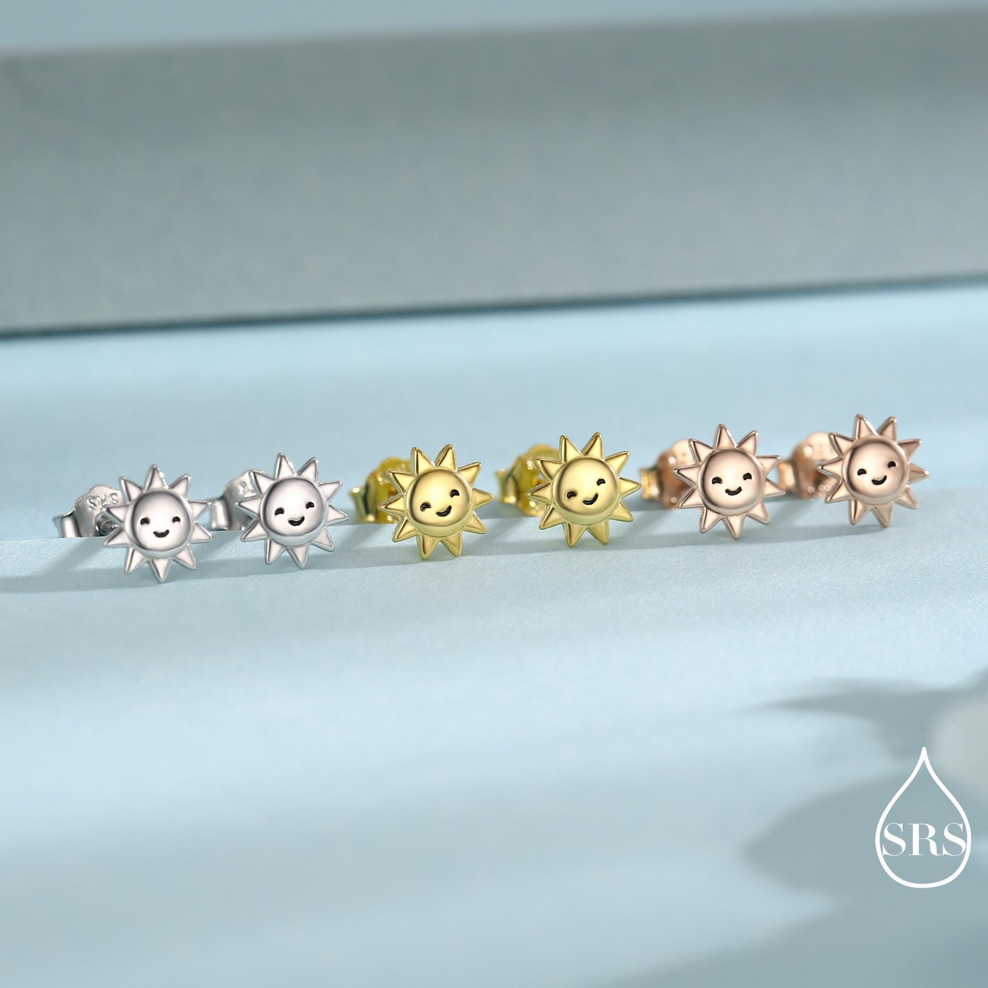 Tiny Sun Stud Earrings in Sterling Silver, Silver Gold or Rose Gold Finish, Sun Earrings, Celestial Earrings