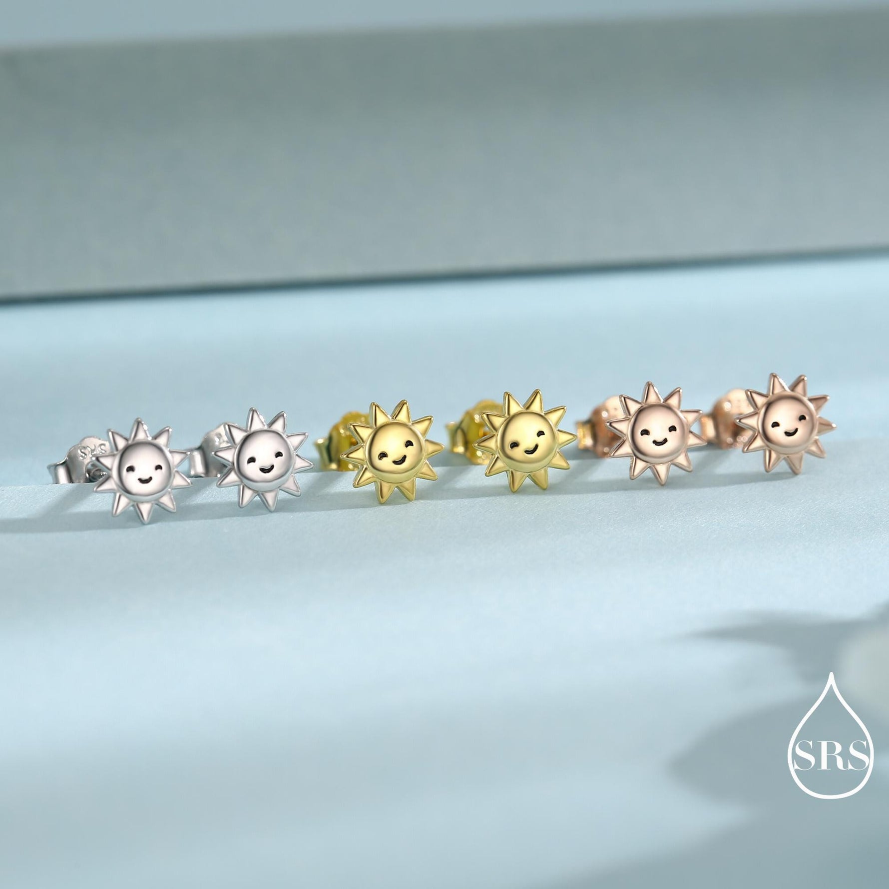 Tiny Sun Stud Earrings in Sterling Silver, Silver Gold or Rose Gold Finish, Sun Earrings, Celestial Earrings