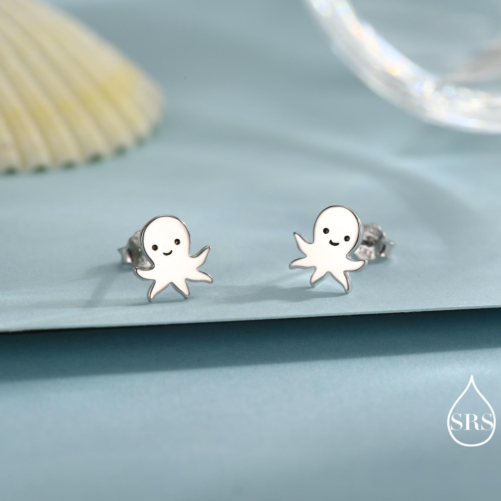 Sterling Silver Octopus Stud Earrings – Cute Sea Creature Jewellery, Minimal Ocean Gift – Silver, Gold or Rose Gold Finish