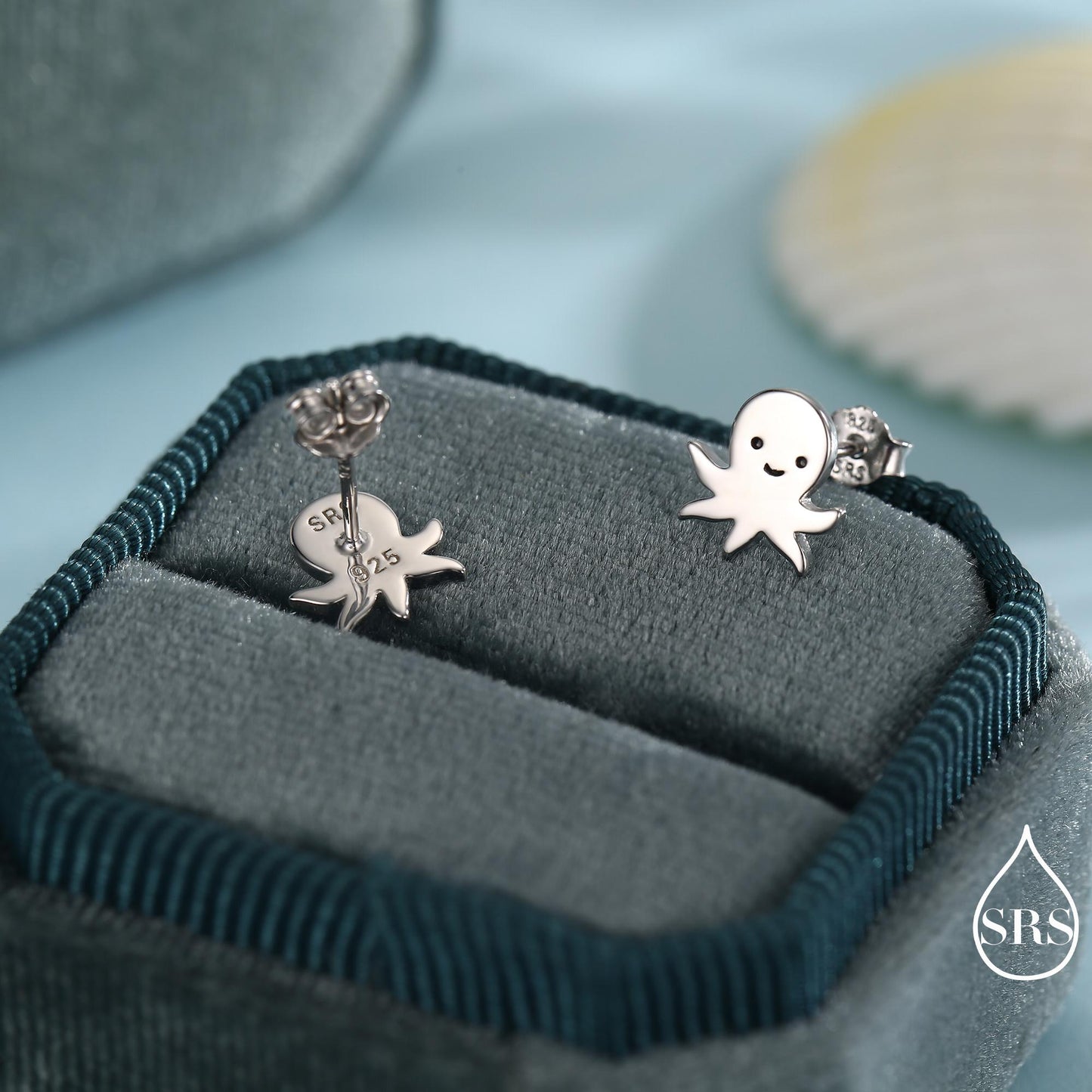 Sterling Silver Octopus Stud Earrings – Cute Sea Creature Jewellery, Minimal Ocean Gift – Silver, Gold or Rose Gold Finish