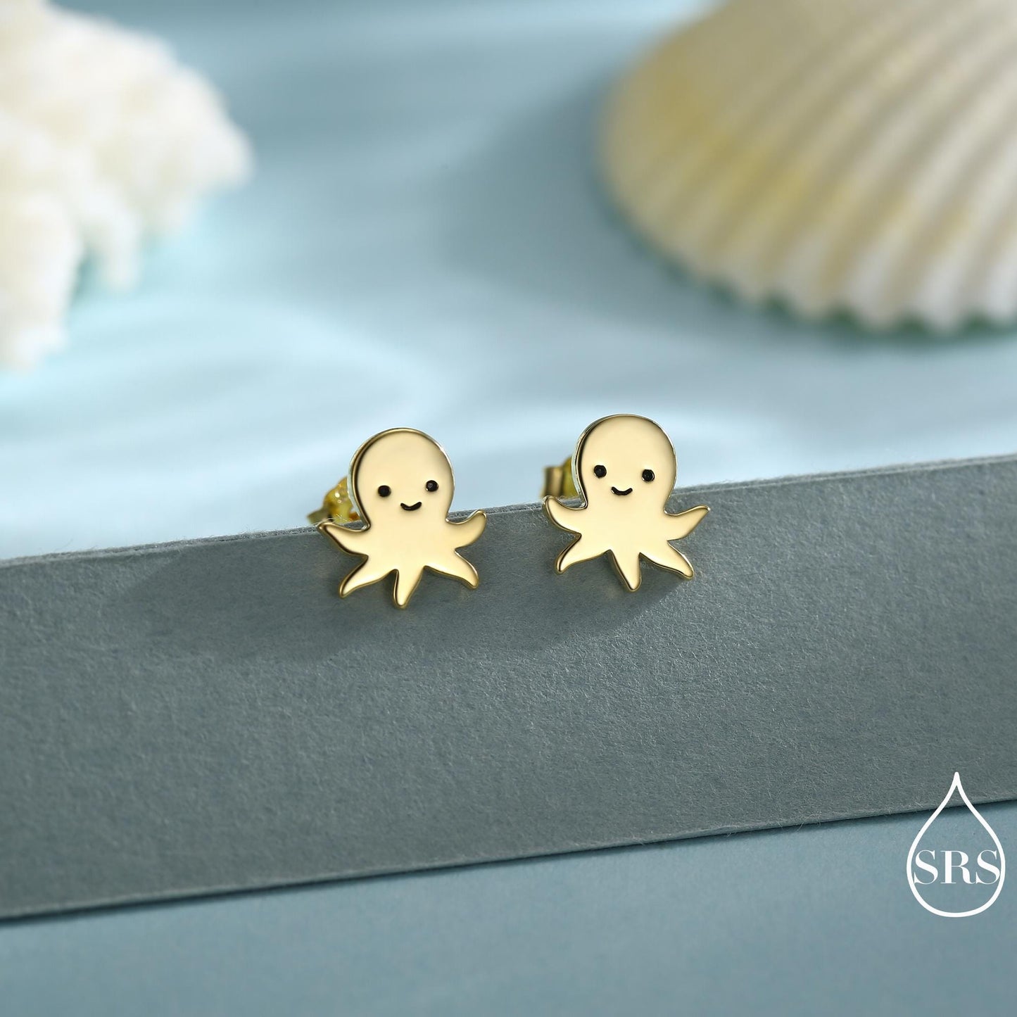 Sterling Silver Octopus Stud Earrings – Cute Sea Creature Jewellery, Minimal Ocean Gift – Silver, Gold or Rose Gold Finish