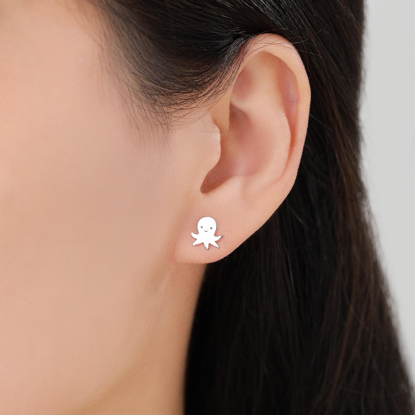 Sterling Silver Octopus Stud Earrings – Cute Sea Creature Jewellery, Minimal Ocean Gift – Silver, Gold or Rose Gold Finish