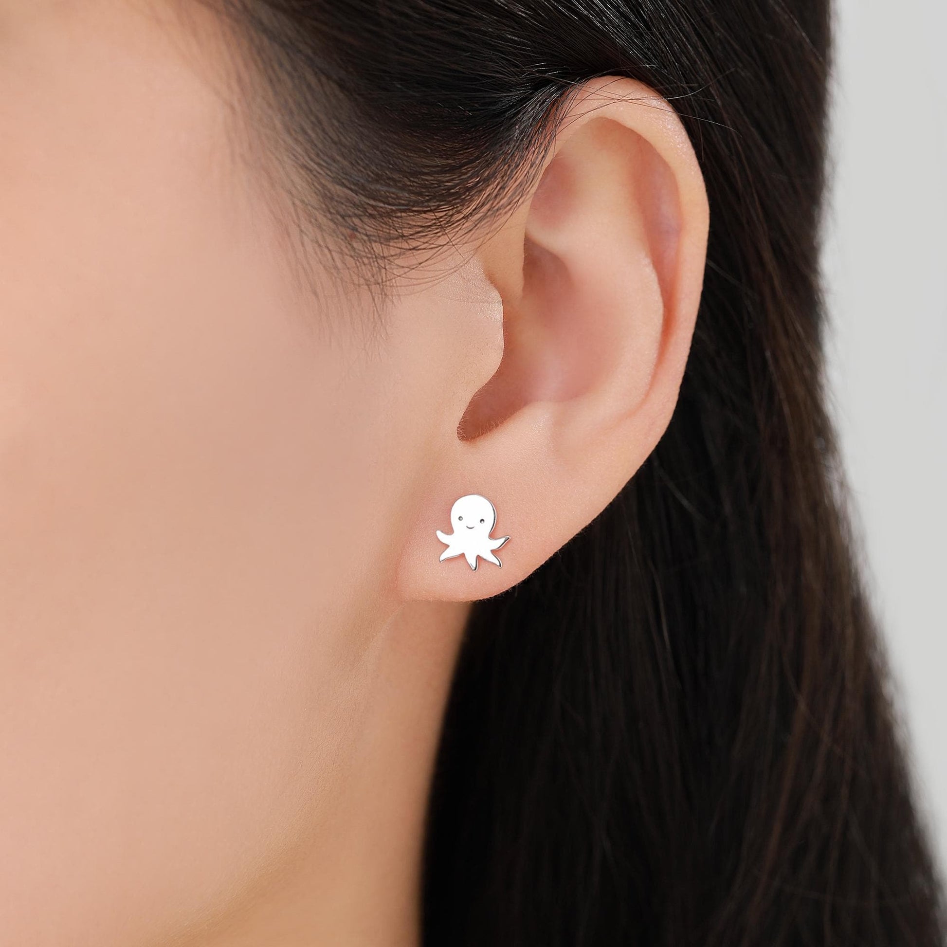 Sterling Silver Octopus Stud Earrings – Cute Sea Creature Jewellery, Minimal Ocean Gift – Silver, Gold or Rose Gold Finish