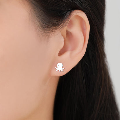 Sterling Silver Octopus Stud Earrings – Cute Sea Creature Jewellery, Minimal Ocean Gift – Silver, Gold or Rose Gold Finish