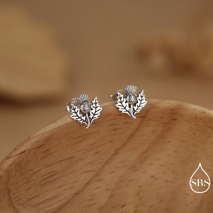 Thistle Flower Stud Earrings in Sterling Silver - Available in Four Finishes - Scottish Flower Blossom Stud Earrings