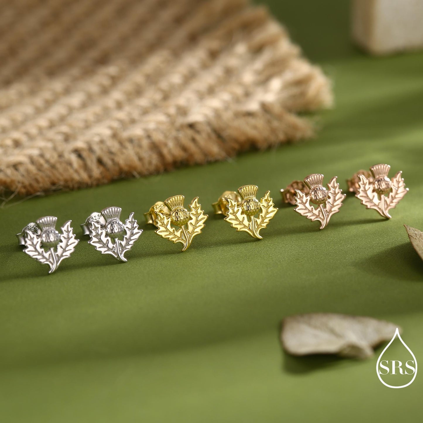 Thistle Flower Stud Earrings in Sterling Silver - Available in Four Finishes - Scottish Flower Blossom Stud Earrings