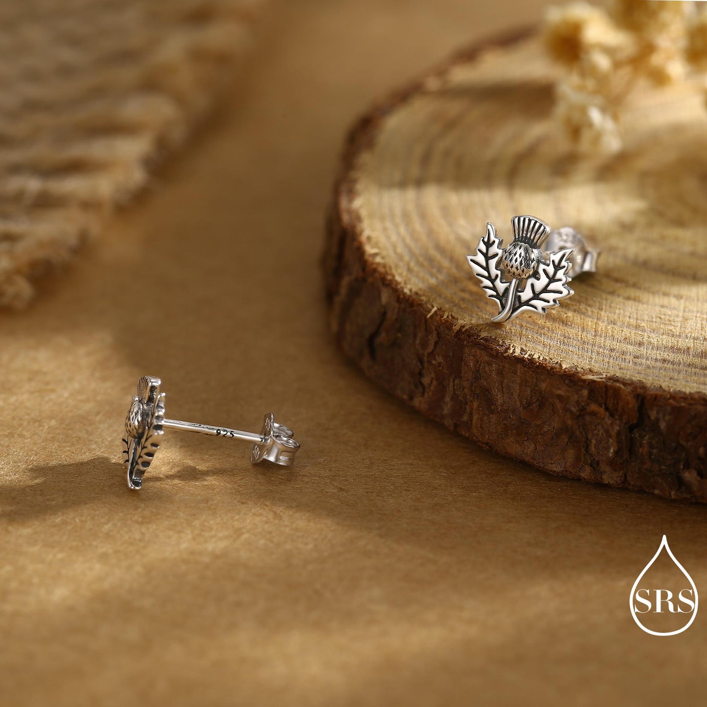 Thistle Flower Stud Earrings in Sterling Silver - Available in Four Finishes - Scottish Flower Blossom Stud Earrings