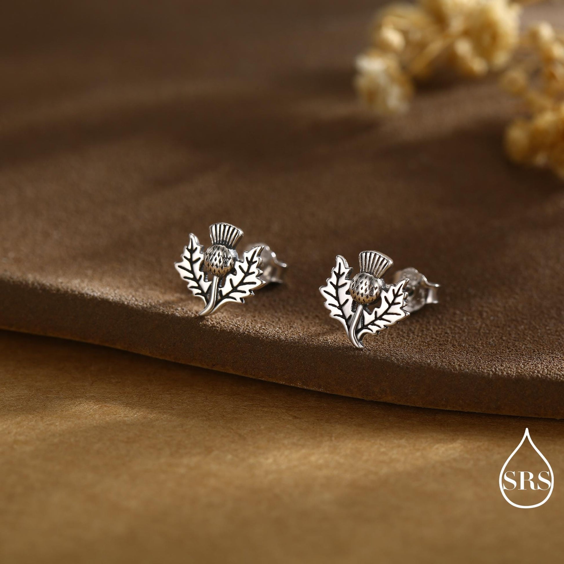 Thistle Flower Stud Earrings in Sterling Silver - Available in Four Finishes - Scottish Flower Blossom Stud Earrings