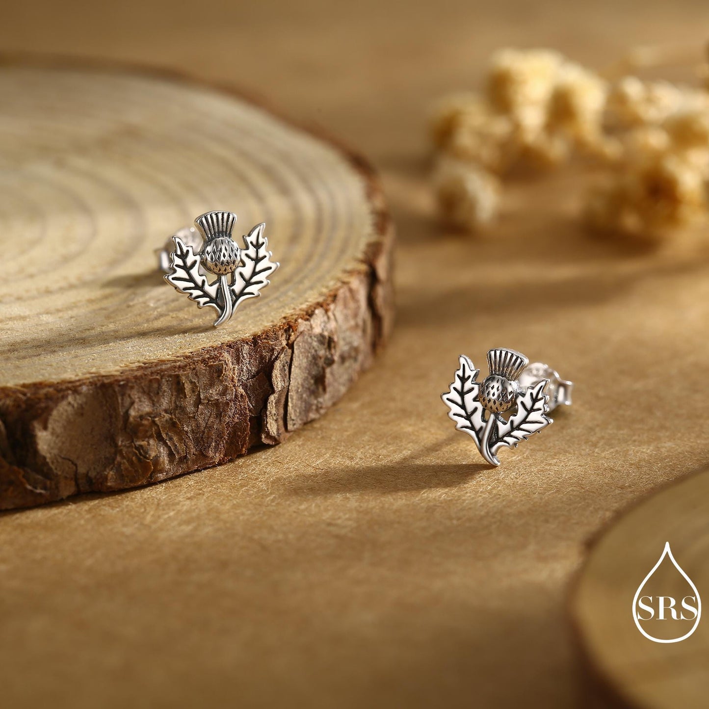 Thistle Flower Stud Earrings in Sterling Silver - Available in Four Finishes - Scottish Flower Blossom Stud Earrings
