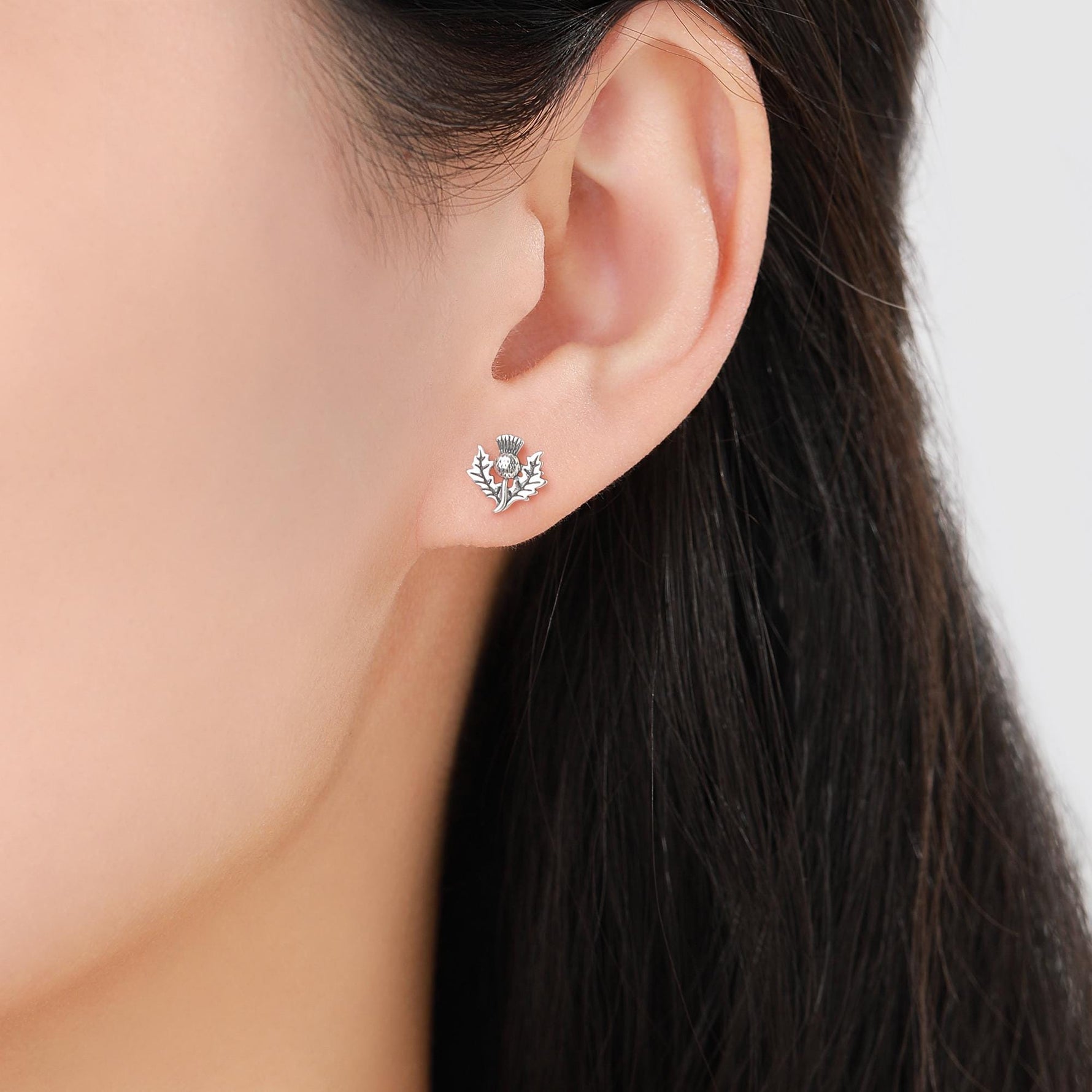 Thistle Flower Stud Earrings in Sterling Silver - Available in Four Finishes - Scottish Flower Blossom Stud Earrings