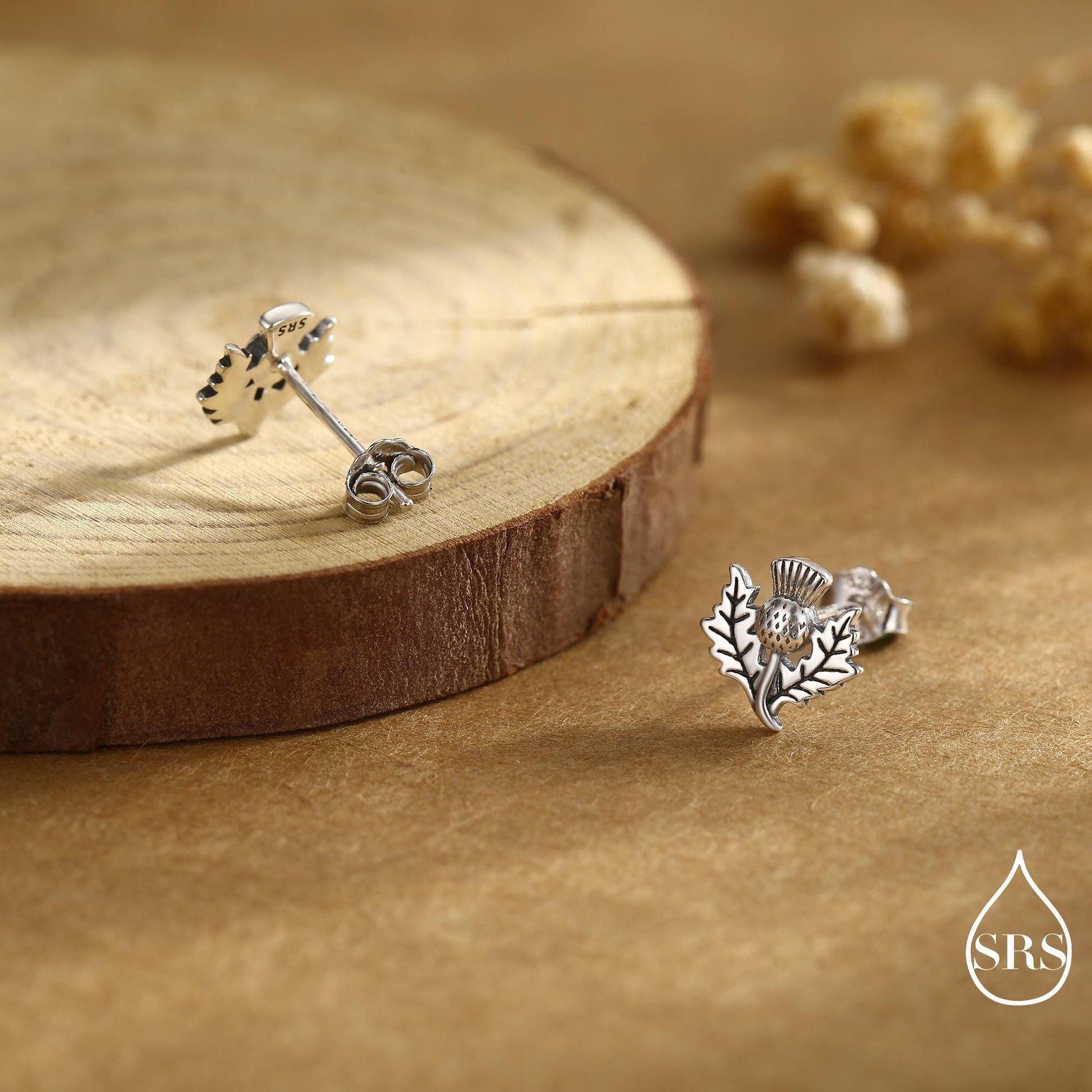 Thistle Flower Stud Earrings in Sterling Silver - Available in Four Finishes - Scottish Flower Blossom Stud Earrings