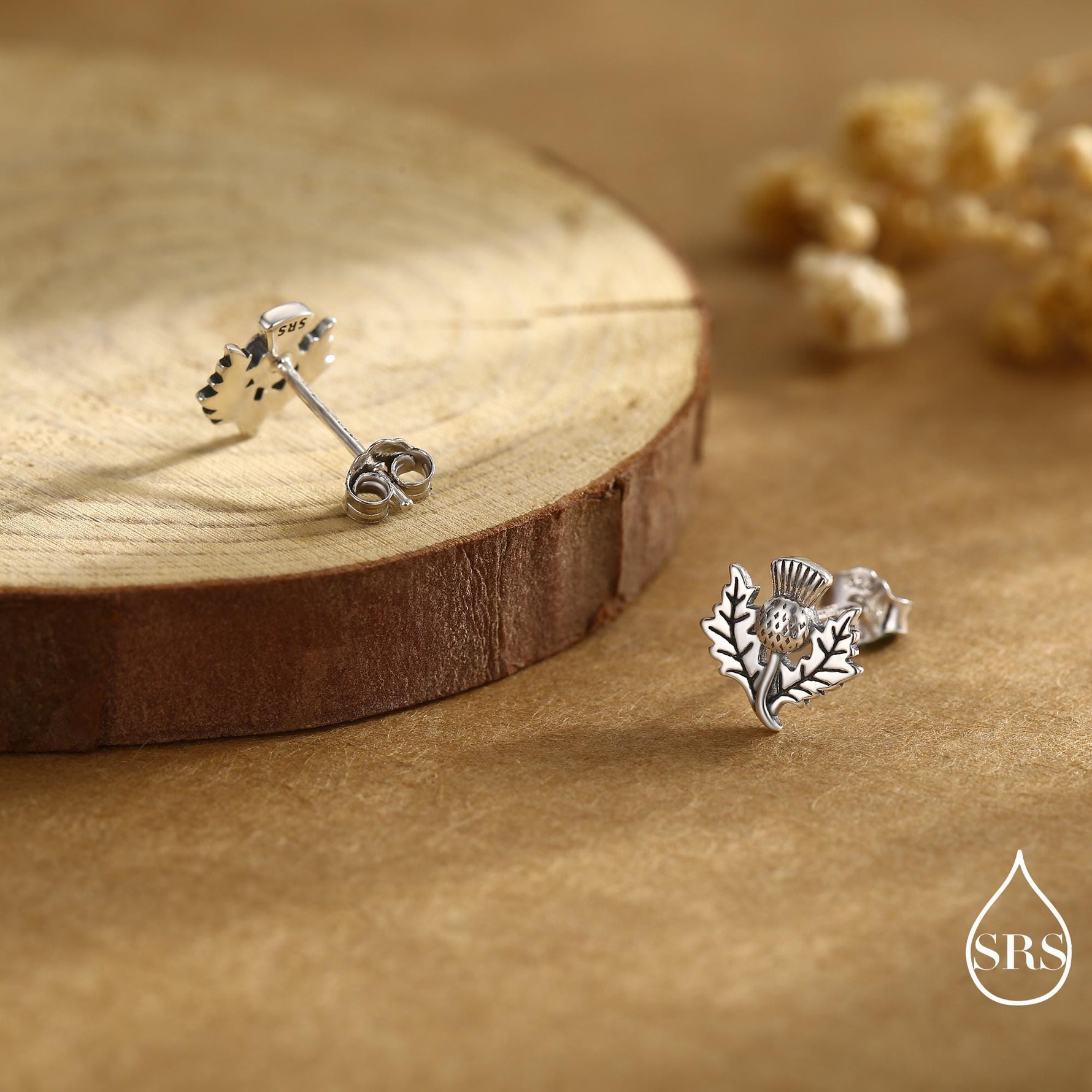 Thistle Flower Stud Earrings in Sterling Silver - Available in Four Finishes - Scottish Flower Blossom Stud Earrings