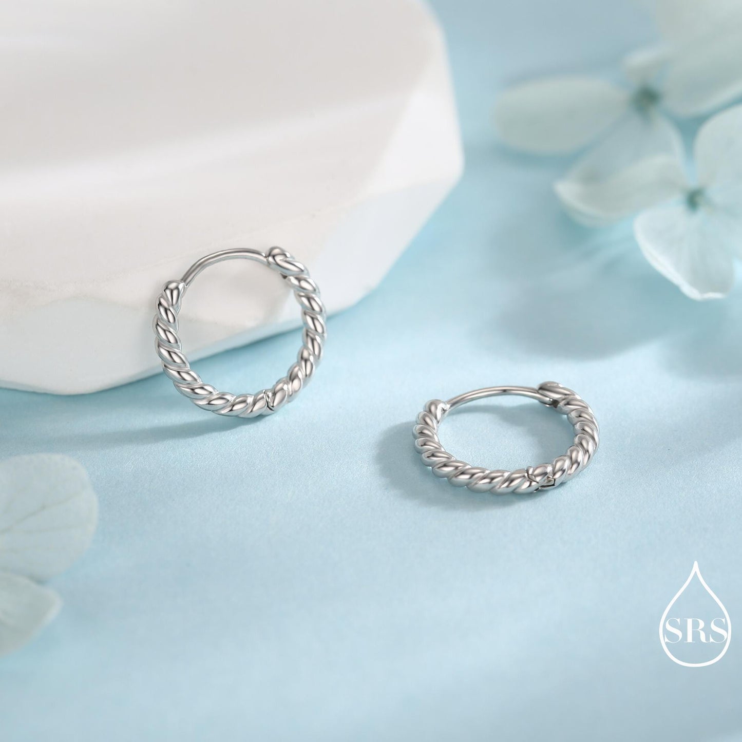 Sterling Silver Minimalist 8mm or 10mm Braided Huggie Hoops, Minimal Silver Twist Hoops, Intertwining Hoop Earrings, Dainty Hoops Earrings