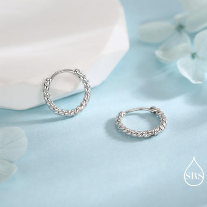Sterling Silver Minimalist 8mm or 10mm Braided Huggie Hoops, Minimal Silver Twist Hoops, Intertwining Hoop Earrings, Dainty Hoops Earrings