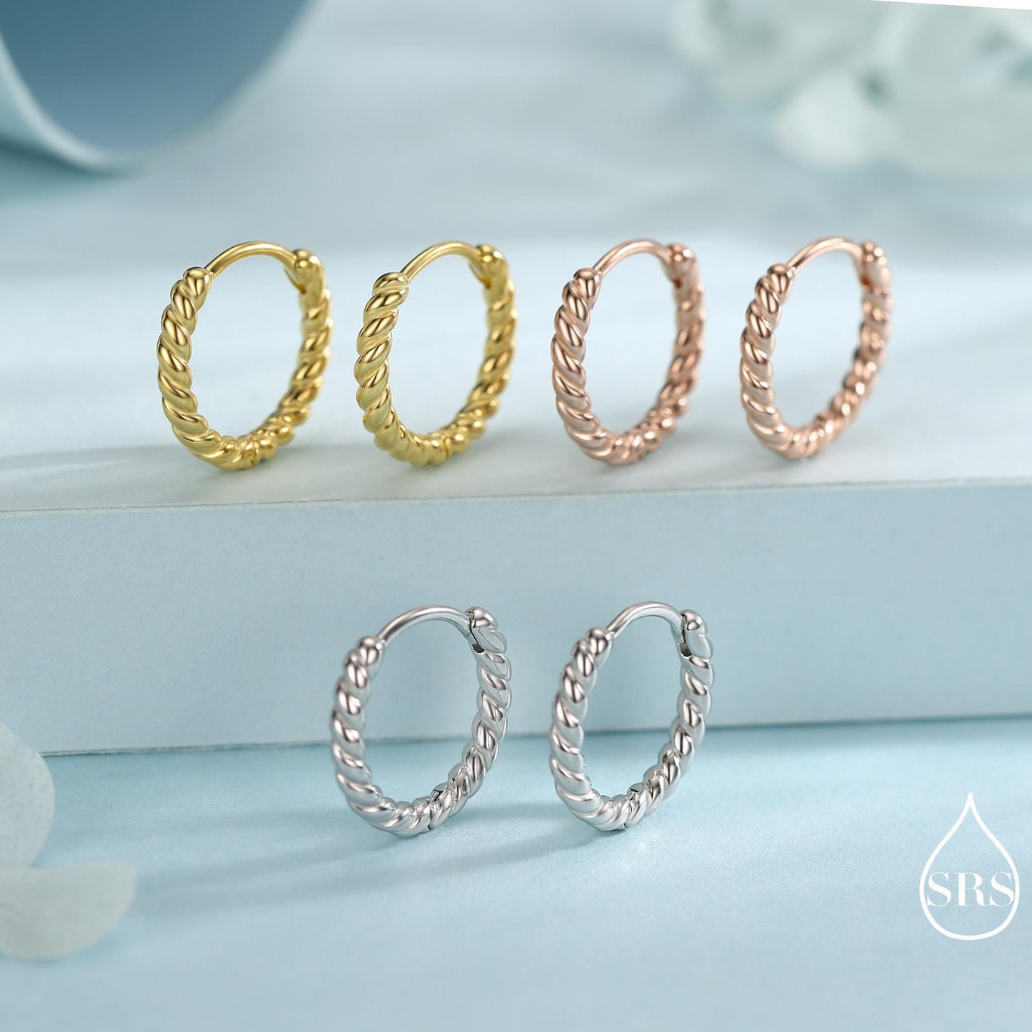 Sterling Silver Minimalist 8mm or 10mm Braided Huggie Hoops, Minimal Silver Twist Hoops, Intertwining Hoop Earrings, Dainty Hoops Earrings