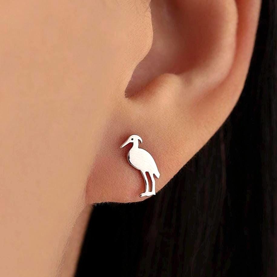 Grey Heron Stud Earrings in Sterling Silver, Heron Earrings, Bird Earrings, Nature Lover, Nature Inspired Animal Earrings